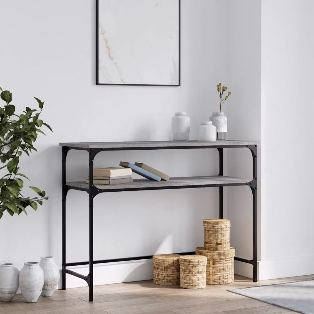 vidaXL Tavolino Consolle in Legno e Metallo Grigio, L 100 x P 35,5 x H 75 cm