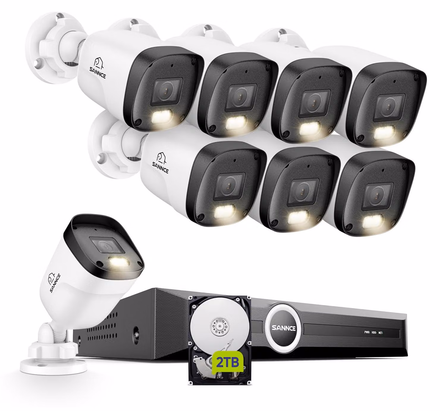 Kit di telecamere di sicurezza - Risoluzione 3 MP - Registratore video in rete (NVR) a 8 canali - Capacità di archiviazione di 2 TB - Resistente all'acqua, adatto per uso esterno