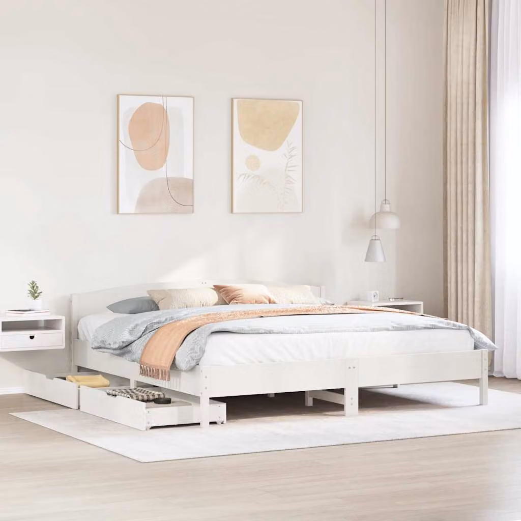 Letto senza materasso vidaXL in legno massello di pino bianco L 180 cm x P 200 cm