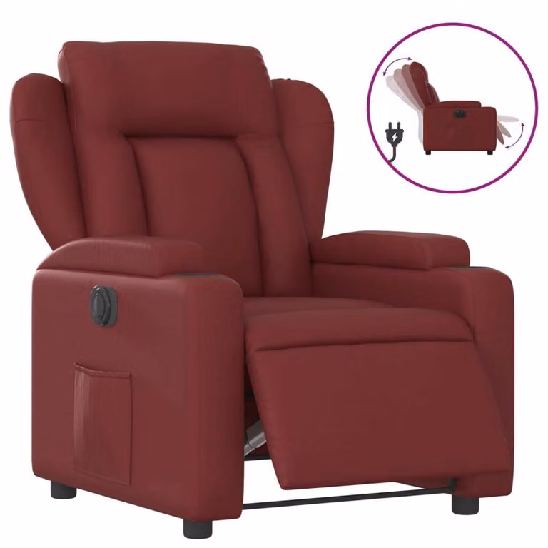 Poltrona Reclinabile Elettrica Rosso Vino in Pelle finta