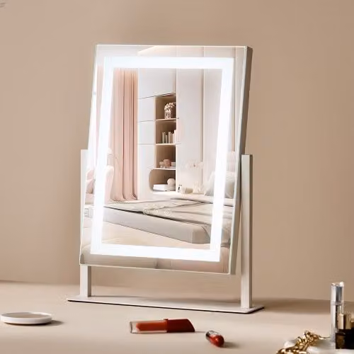 VEVOR Specchio per Trucco da Tavolo con Illuminazione LED, 3 Modalità di Colore, Controllo Touch e Specchio Ingranditore 5X Rimovibile, Bianco, 406 x 296 mm