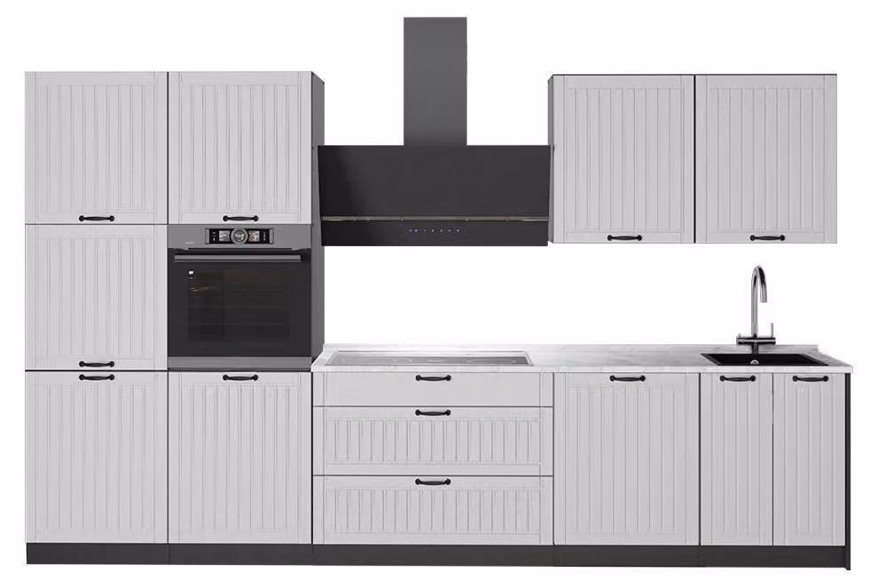 Cucina componibile Vicco Fame-Line Bianco rustico/Antracite 340 cm, PL Marmo, Model 64583