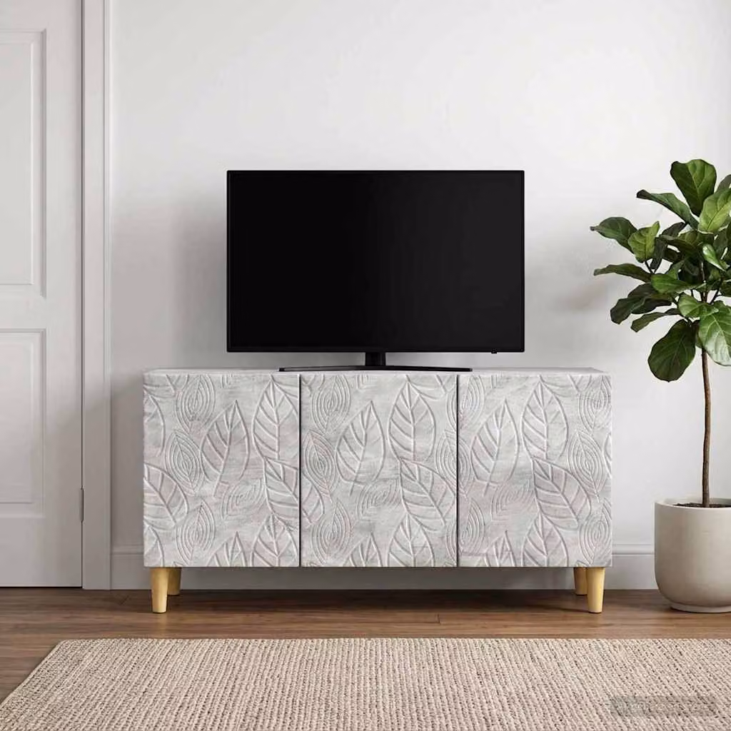 Mobile TV moderno vidaXL in legno ingegnerizzato, Grigio e Bianco, L: 99 cm, P: 34,5 cm, H: 50 cm