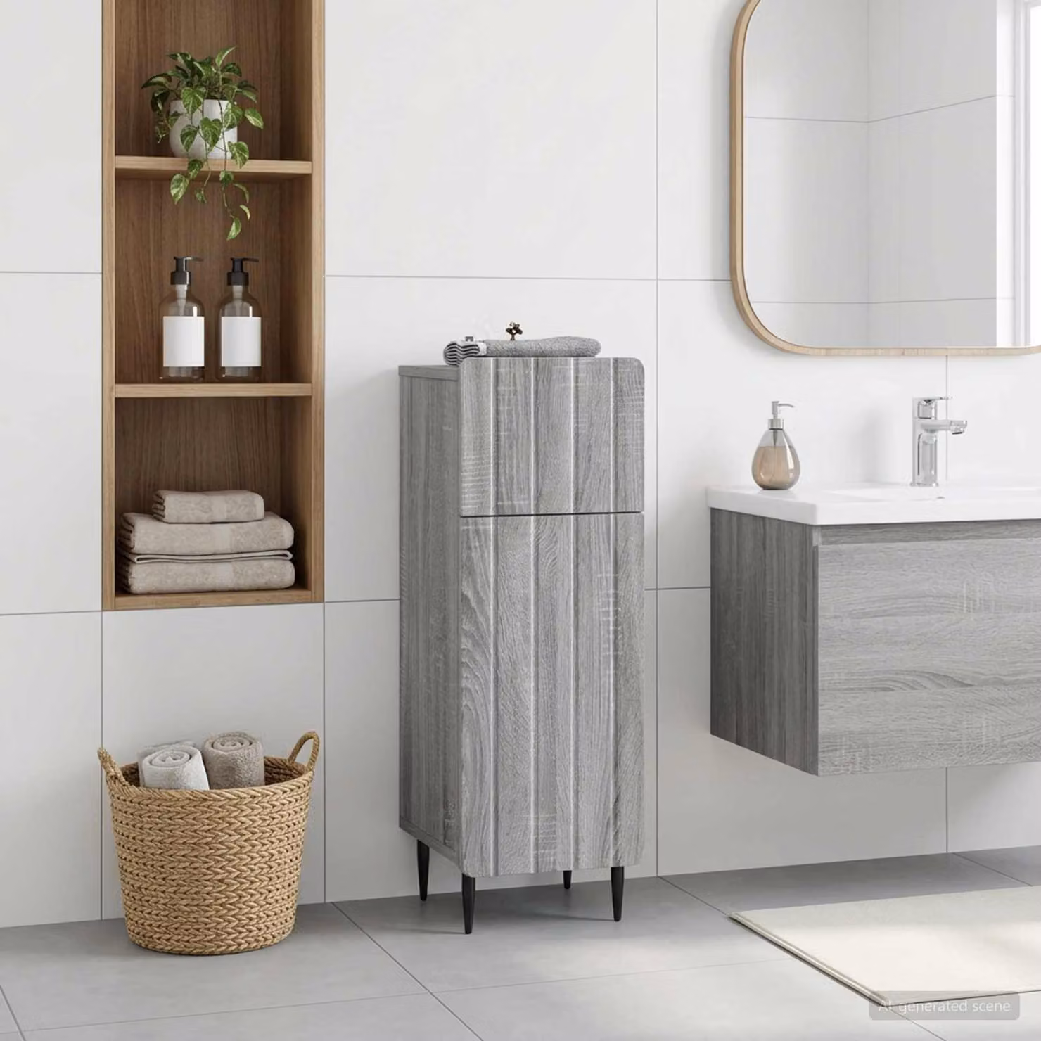 Mobiletto da bagno moderno vidaXL ZWOLLE in legno e MDF grigio L: 30 cm, P: 31 cm, H: 79,5 cm