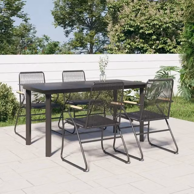 Set da Pranzo da Giardino 5 pz Nero in Rattan PVC 3060275