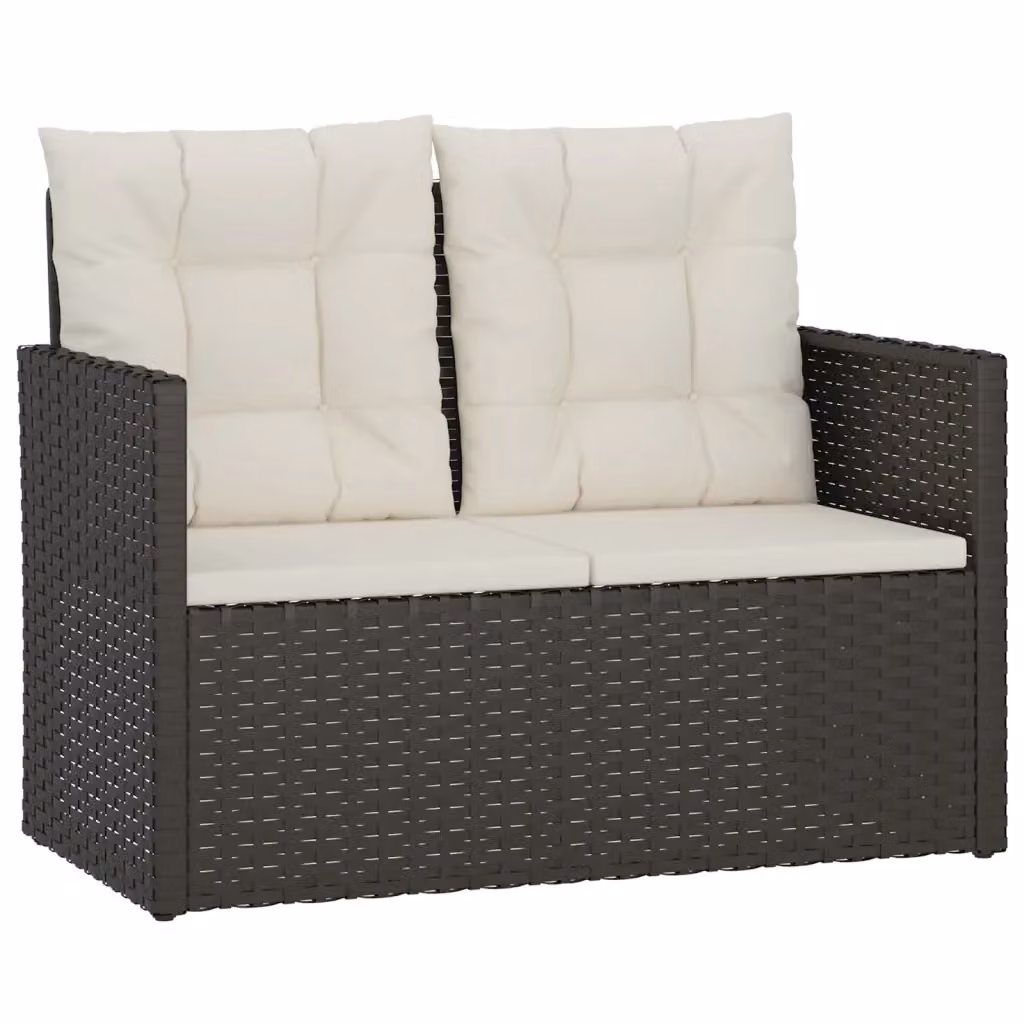 Panca da giardino moderna vidaXL in rattan e metallo con cuscini bianchi e struttura nera L: 105 cm – 2