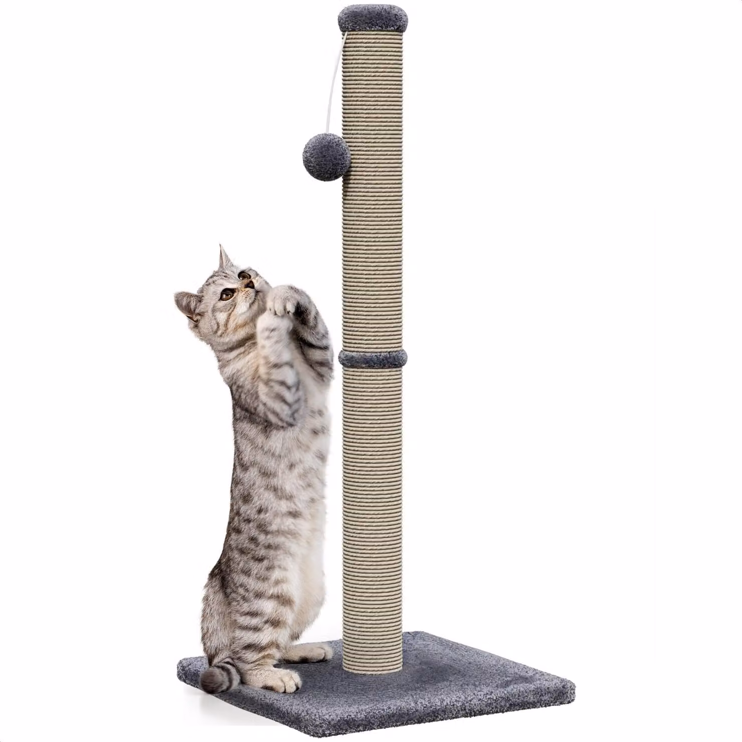 Avalo Tiragraffi con Pallina Giocattolo - 36x36x74 - Grigio Scuro - Tiragraffi per Gatti