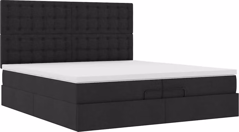Struttura Letto Pouf con Materassi Nero 200x200 cm in Tessuto