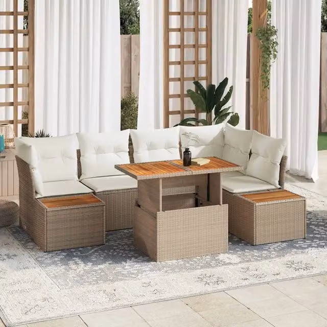 Set Divano da Giardino a L con 10 Pezzi vidaXL Beige in Polyrattan e Metallo con Cuscini