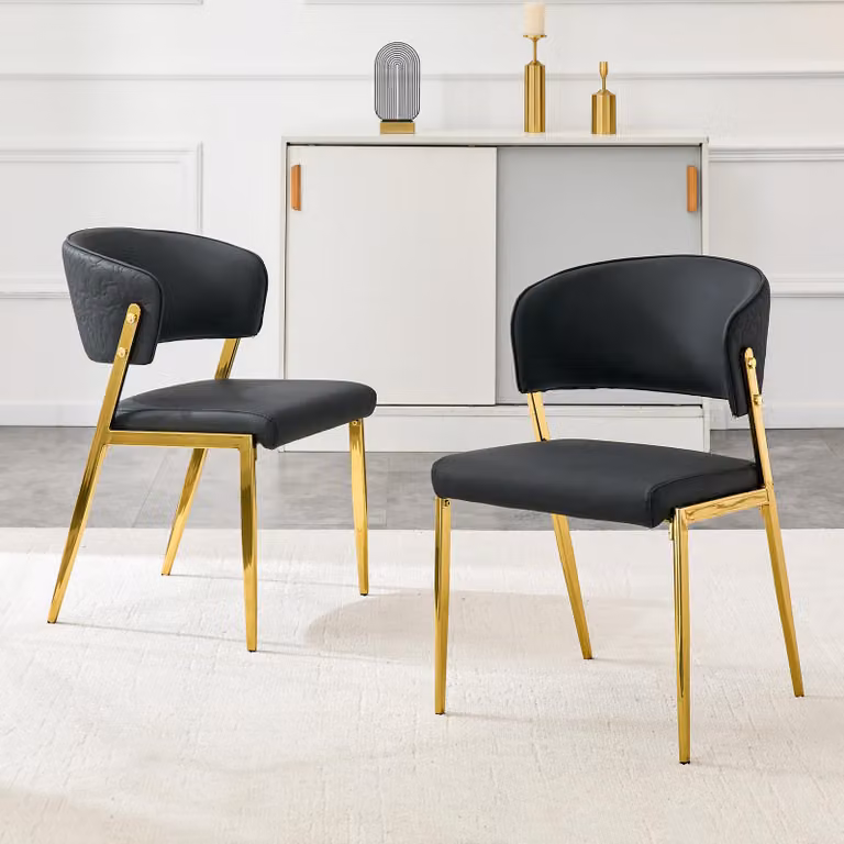 Set di 2 moderne sedie da pranzo con struttura in metallo, seduta e schienale imbottiti – Colore nero, robusto