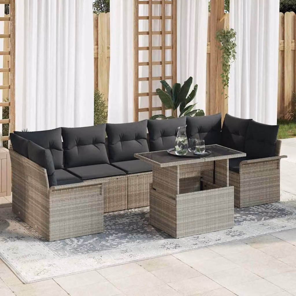 Maison Exclusive - Set da giardino composto da 8 pezzi. Colore: grigio chiaro. Materiale: rattan sintetico
