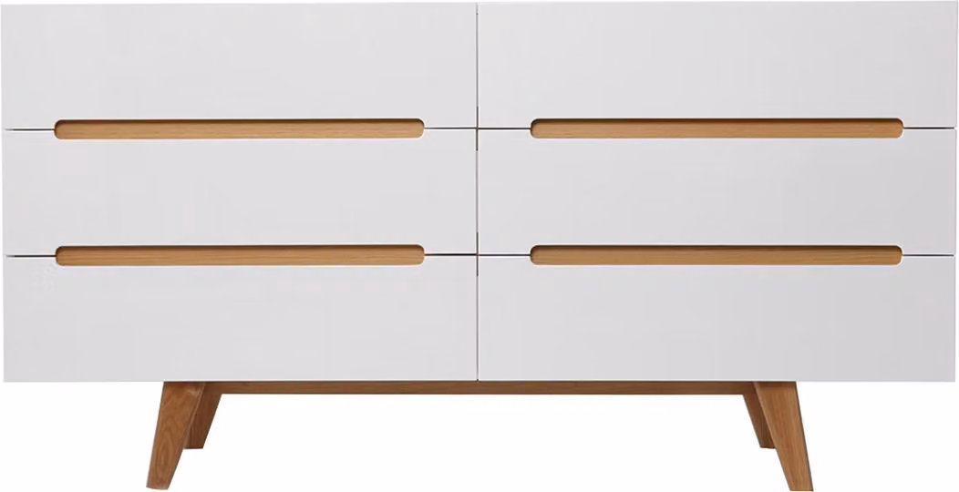 Miliboo - Comò scandinavo bianco lucido e frassino 6 cassetti MELKA