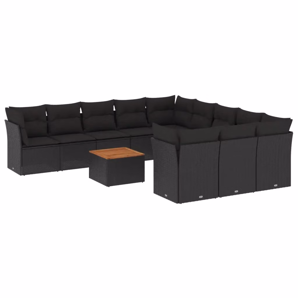 Set di divani da giardino vidaXL in polyrattan nero con cuscini e tavolino da esterno – 2