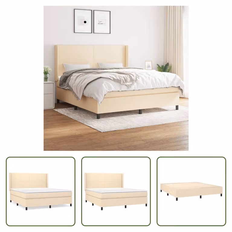 The Living Store Letto a molle con materasso crema 180x200 cm in tessuto