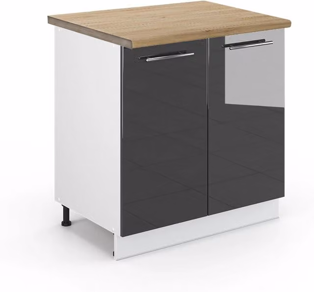 Mobiletto base cucina Fame-Line Antracite lucido/Bianco 80 cm piano di lavoro Rovere dorato Vicco