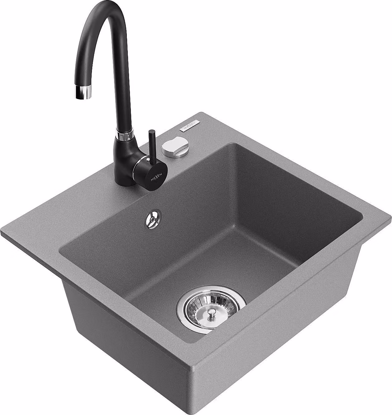 Mexen Milo lavello in granito con 1 vasca e miscelatore cucina Telma, grigio - 6505-71-670200-70