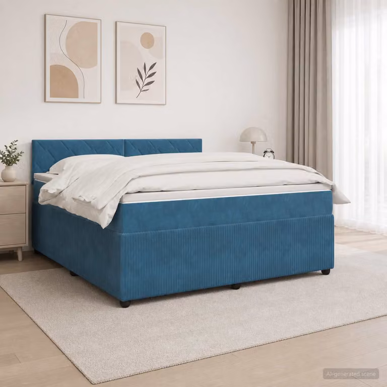 Letto box spring con materasso ibrido vidaXL in velluto blu L: 140 cm, P: 190 cm