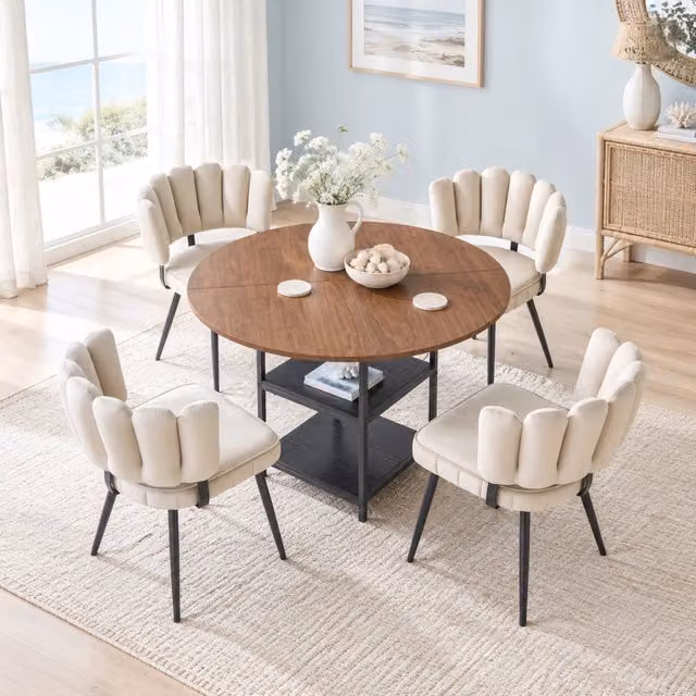 Set pranzo rotondo Ø107 cm con 4 sedie, noce e nero