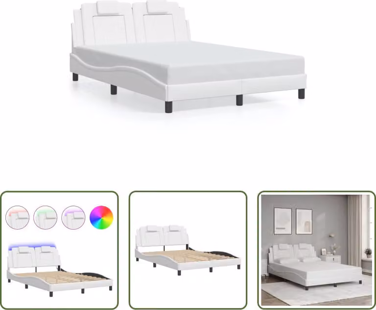 The Living Store Struttura letto con LED bianco 120x200 cm in ecopelle
