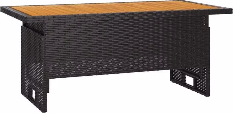 Tavolo Giardino Nero 100x50x43/63cm Massello Acacia Polyrattan