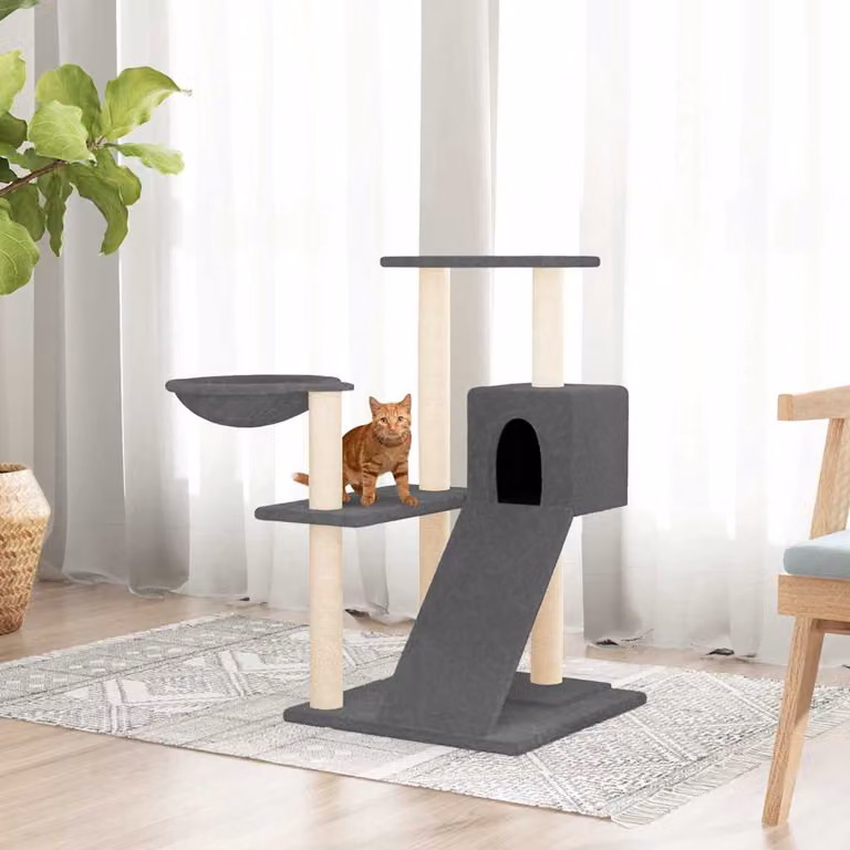 Albero per gatti vidaXL con tiragraffi in sisal e amaca, colore grigio, Altezza: 82 cm