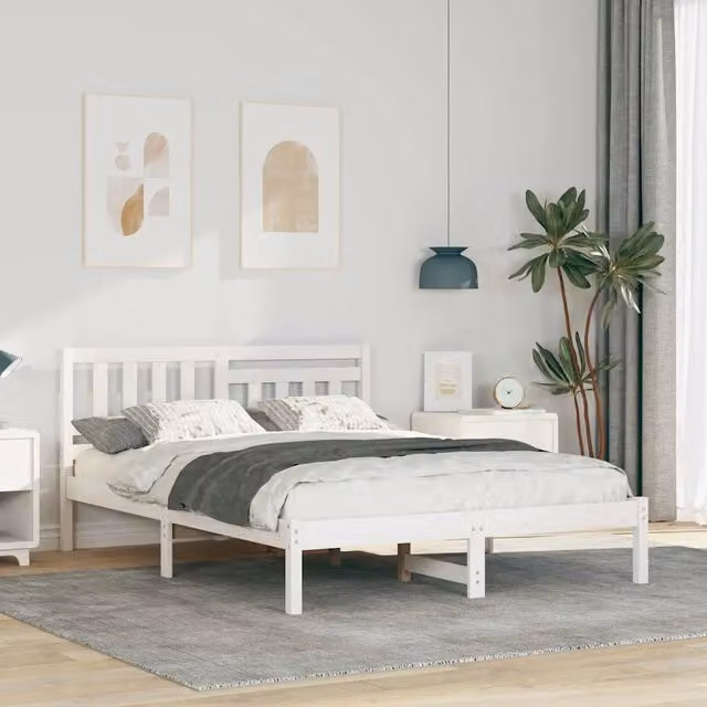 Struttura letto moderna vidaXL in pino massello bianco L/P/H: 200 x 120 x 80,5 cm – 1