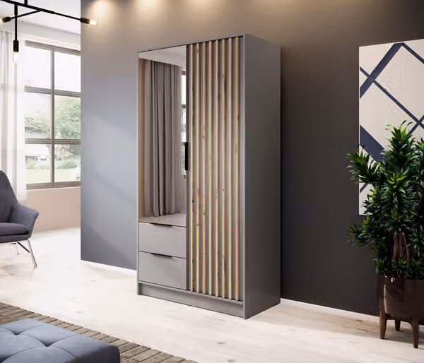 Armadio "Nelly" ad ante battenti grigio rovere Artisan larghezza 105 cm