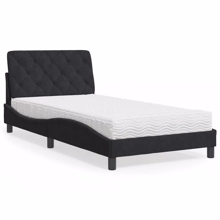Letto moderno vidaXL in velluto nero con materasso in schiuma L/P/H: 218 x 105 x 100 cm