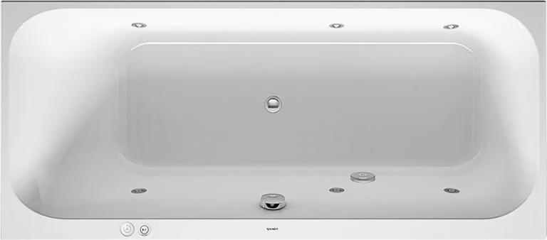 Baignoire balnéo Duravit Happy D.2, version à encastrer, simple dos à gauche, bâti-support, garniture de vidage et de trop-plein, système Jet, 1600x700mm, 760308000JS1000, 760308000JS1000