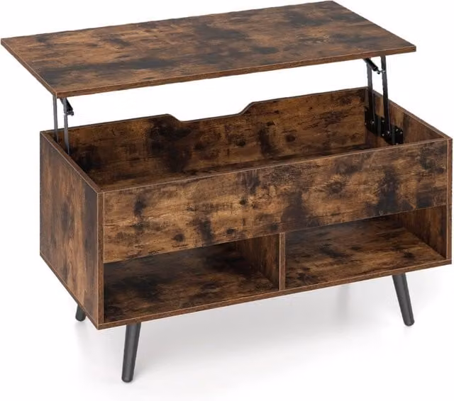 Tavolino da caffè moderno Design Mania in legno marrone con scomparto nascosto e 2 scaffali aperti L: 80 cm, P: 60 cm, H: 40 cm