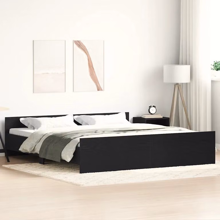 vidaXL Giroletto senza materasso in legno e MDF, Rovere Nero, 200 x 200 cm