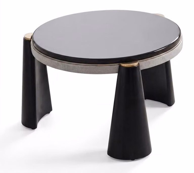 Tavolino da caffè nero, vetro, acciaio inossidabile, rotondo, design moderno, tavolino ausiliario per il soggiorno