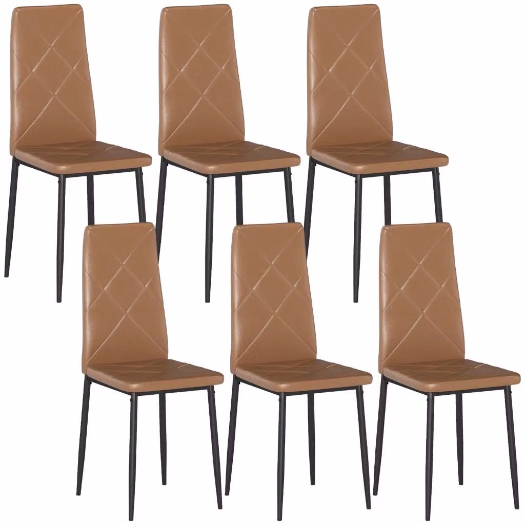 Set di 6 Sedie da Pranzo Moderne in Finta Pelle Marrone con Struttura in Metallo, L: 41 cm, P: 50 cm, H: 97 cm – 2