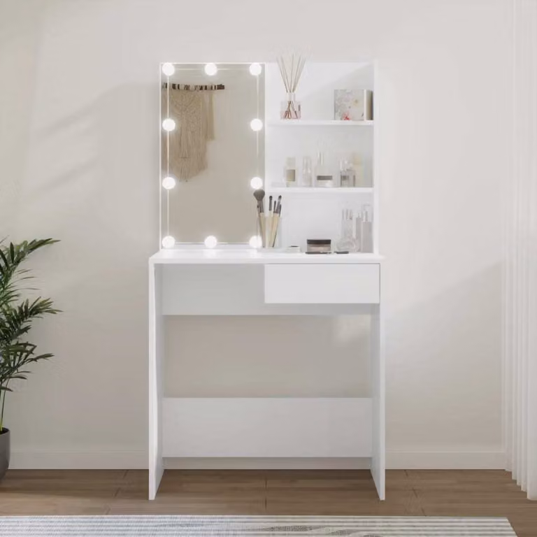 The Living Store Comodino con LED Bianco 74,5x40x141 cm