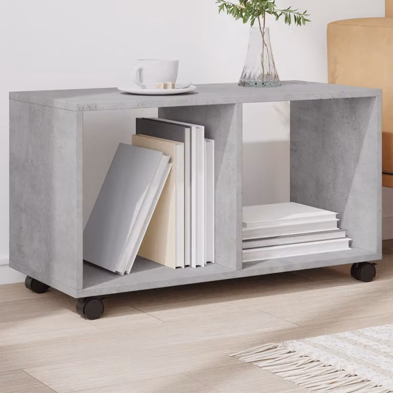 vidaXL Mobiletto con Ruote Grigio Cemento in MDF, L 72 cm x P 33 cm x H 42,5 cm