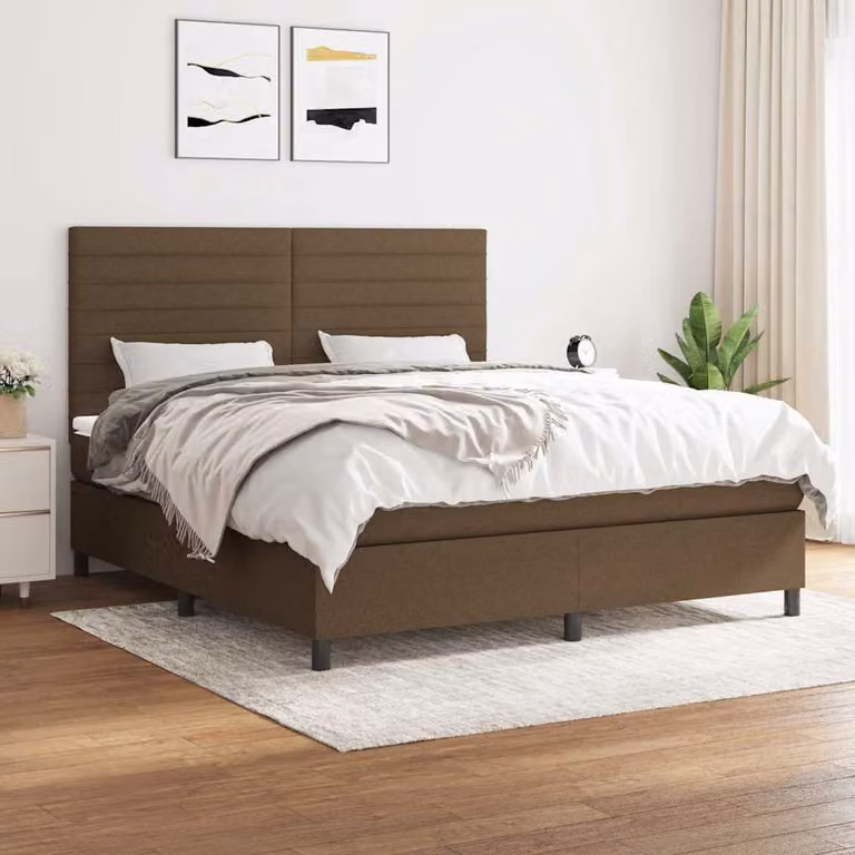 Letto Ibrido vidaXL con Giroletto a Molle e Materasso a Tasche, Marrone e Bianco, L/P/H: 180 x 200 x 128 cm
