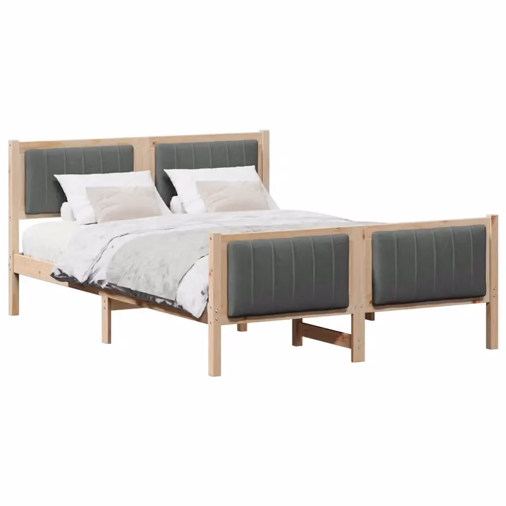 Struttura del letto moderna vidaXL in legno di pino e tessuto, marrone e grigio, 140 x 200 cm – 2
