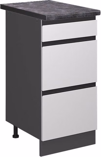 Mobiletto base per cucina Vicco R-Line Bianco/Antracite con cassetti J-Shape L: 40 cm, H: 81,6 cm, P: 60 cm