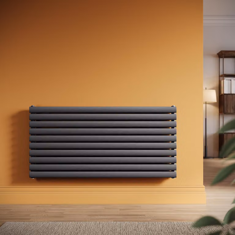 SONNI - Radiatore a pannello design, a due strati, colore antracite, dimensioni 1200x593 mm, per riscaldamento ad acqua calda, senza resistenza elettrica