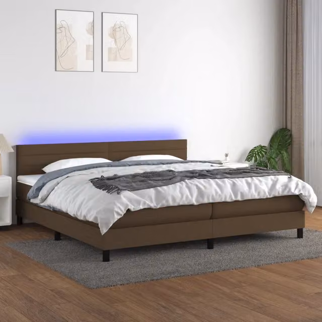 Letto Ibrido con Materasso e Illuminazione LED vidaXL in Tessuto Marrone e Bianco L/P: 200 x 200 cm
