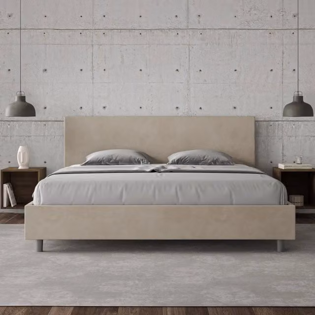 Letto matrimoniale Ityhome Adele con rete imbottita in microfibra colore sabbia L/P: 180 x 200 cm
