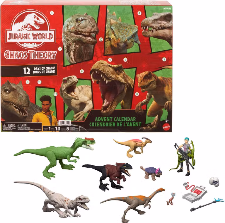 Calendario dell'Avvento "Jurassic World: Teoria del caos" con 12 sorprese a tema dinosauri per bambini