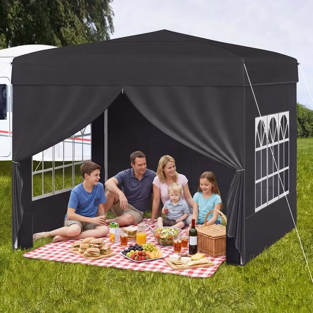 Gazebo da giardino pieghevole con 4 pannelli laterali impermeabile e altezza regolabile DESIGN IN Nero e Argento – 2