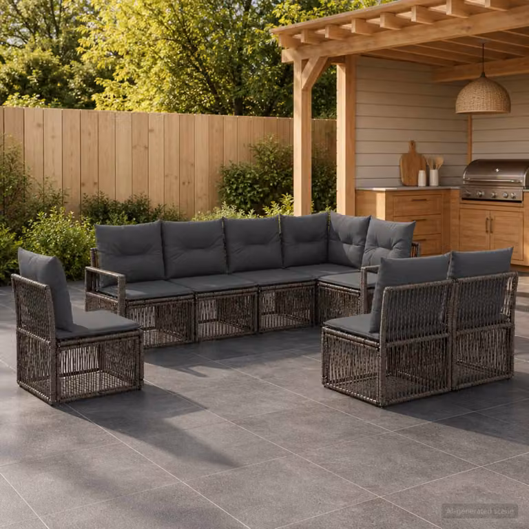Set Divano da Giardino vidaXL 8 pz a Forma a U Grigio con Cuscini e Struttura in Metallo e Polyrattan