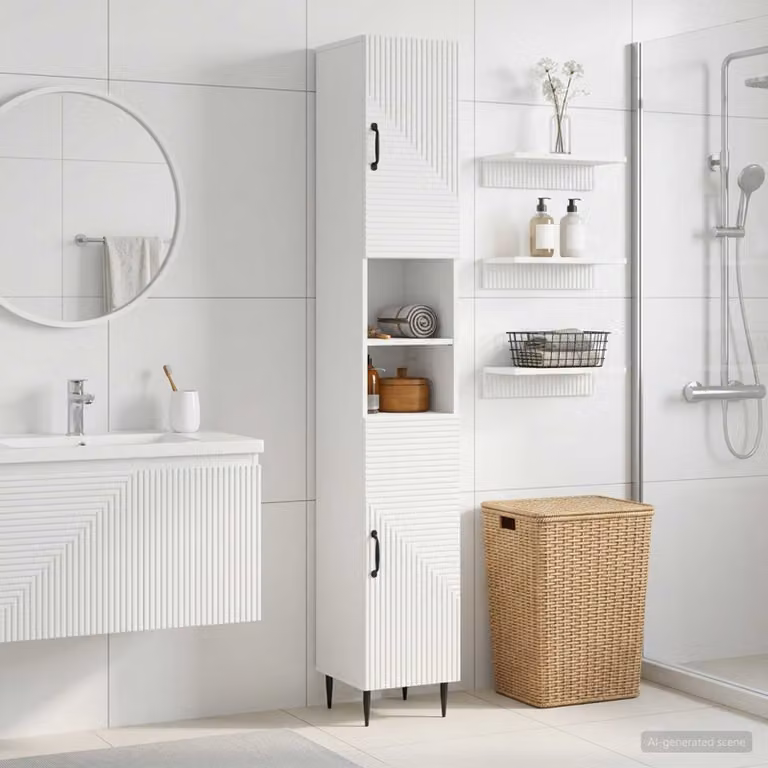 Armadio da bagno moderno vidaXL HAARLEM con ripiano aperto e ante a battente, Bianco