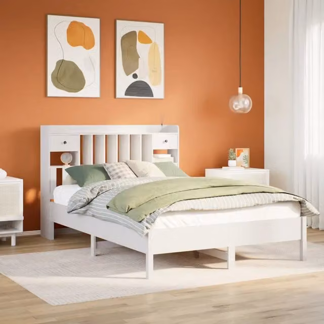 Letto Libreria senza Materasso Bianco 150x200 cm Legno di Pino 3322907