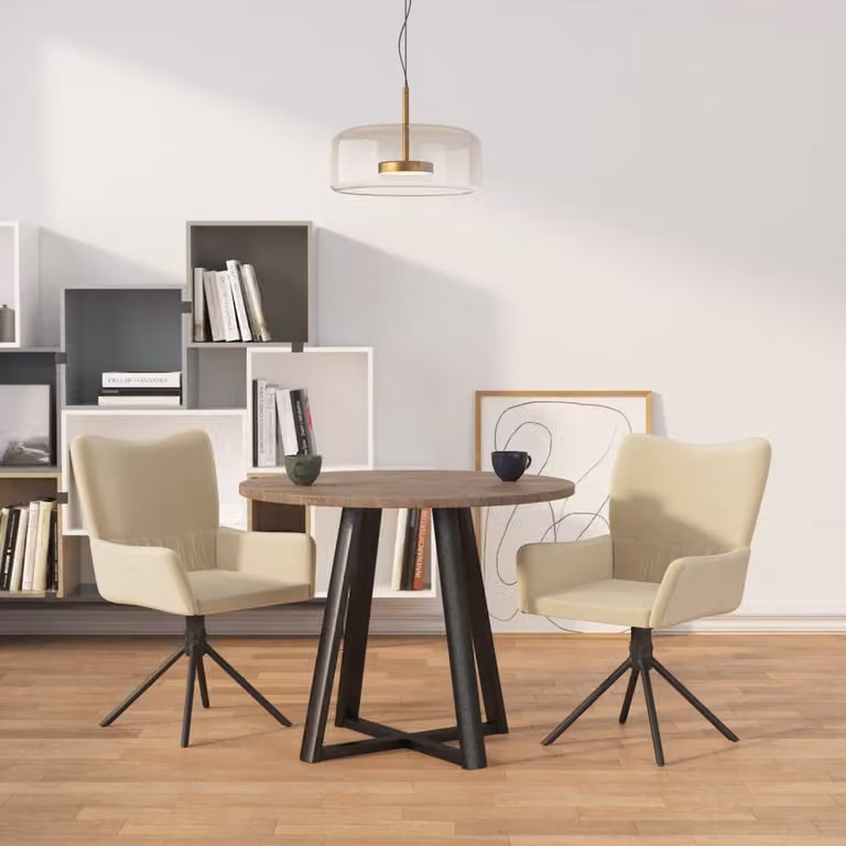 The Living Store Sedie da pranzo 2 pz. Girevoli in velluto crema