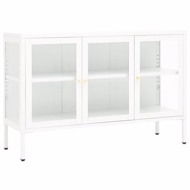 Credenza Bianca 105x35x70 cm in Acciaio e Vetro