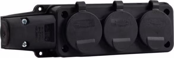 Presa di corrente in gomma, striscia 3x230V 16A IP54 SCHUKO nero