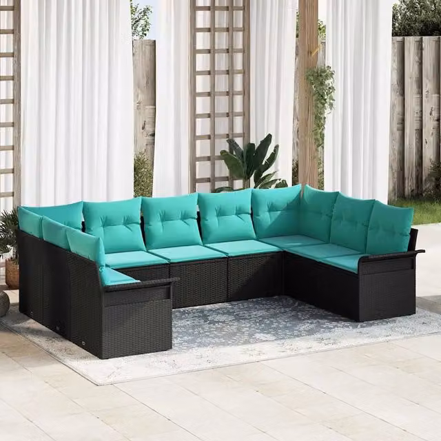 Set Divano da Giardino 9 pz Nero polyrattan 3354195